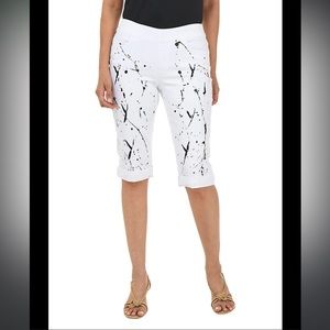 VIA RITINA White Paint Splatter Pull-On Denim Clamdigger Pant